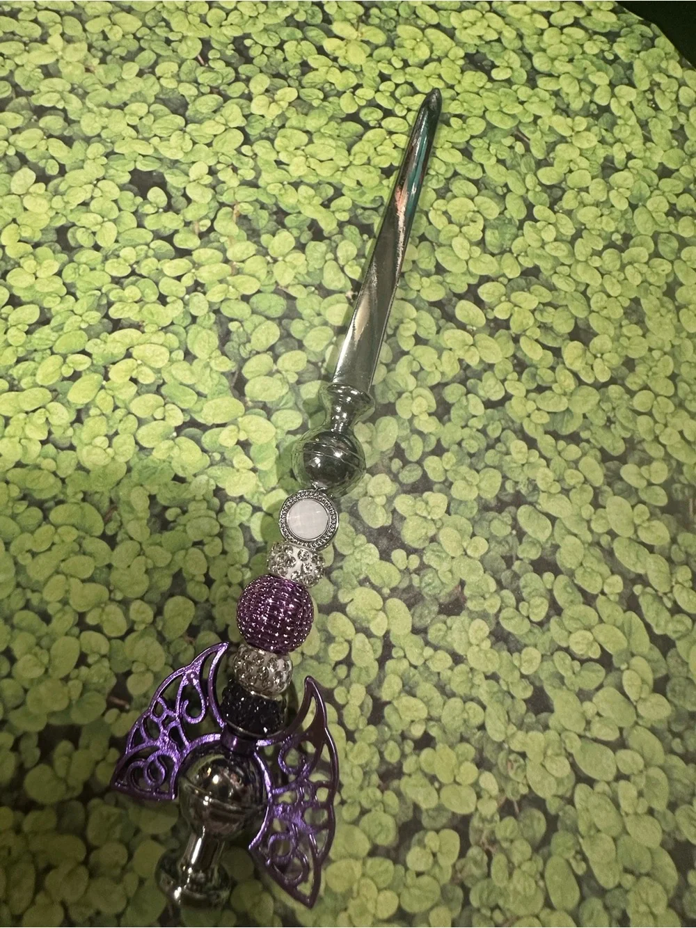Handmade Purple Wing Letter Opener & Candle Scribe – Beaded Desk Tool